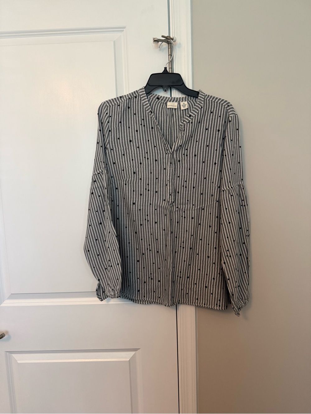 Westbound Black and White Striped Button-Front Blouse